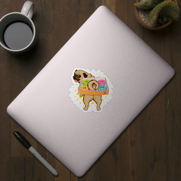 Pug Donut Delivery Cute Chonky Dog Hardworking | 5 donuts plus a tail by anycolordesigns